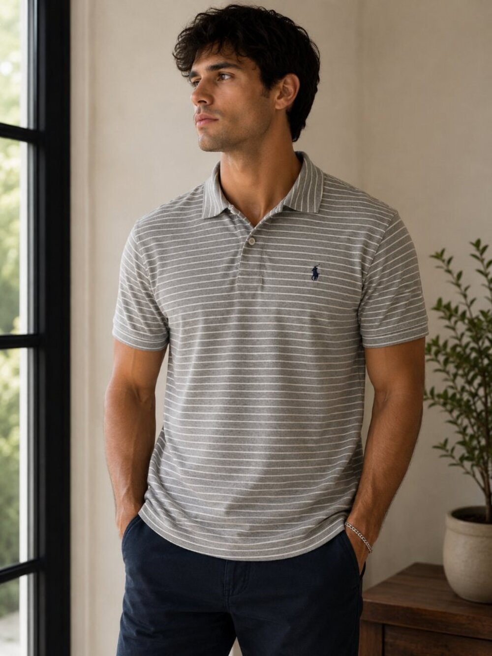 Pima Soft Touch Polo Ralph Lauren Gray Striped Polo Shirt